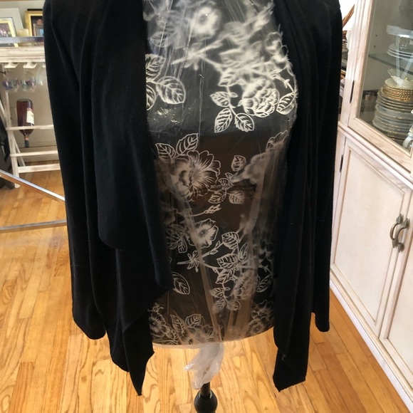 Christine Gerard large black open front cotton top cardigan tie 2 tighten waist - Picture 4 of 12